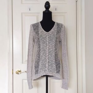 Crochet with Special Yarn V-Neck Long Sleeve Lightweight Sweater.